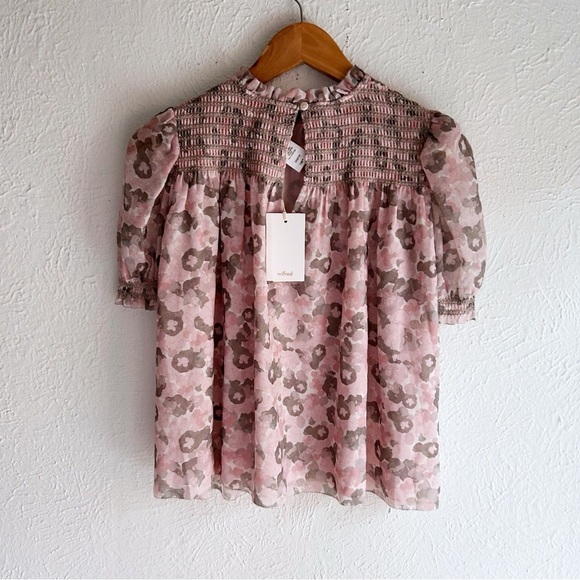 Aritzia Wilfred Wuthering Puff Sleeve Chiffon Blouse Pink/Bitter Sage 2XS NWT - Picture 2 of 5
